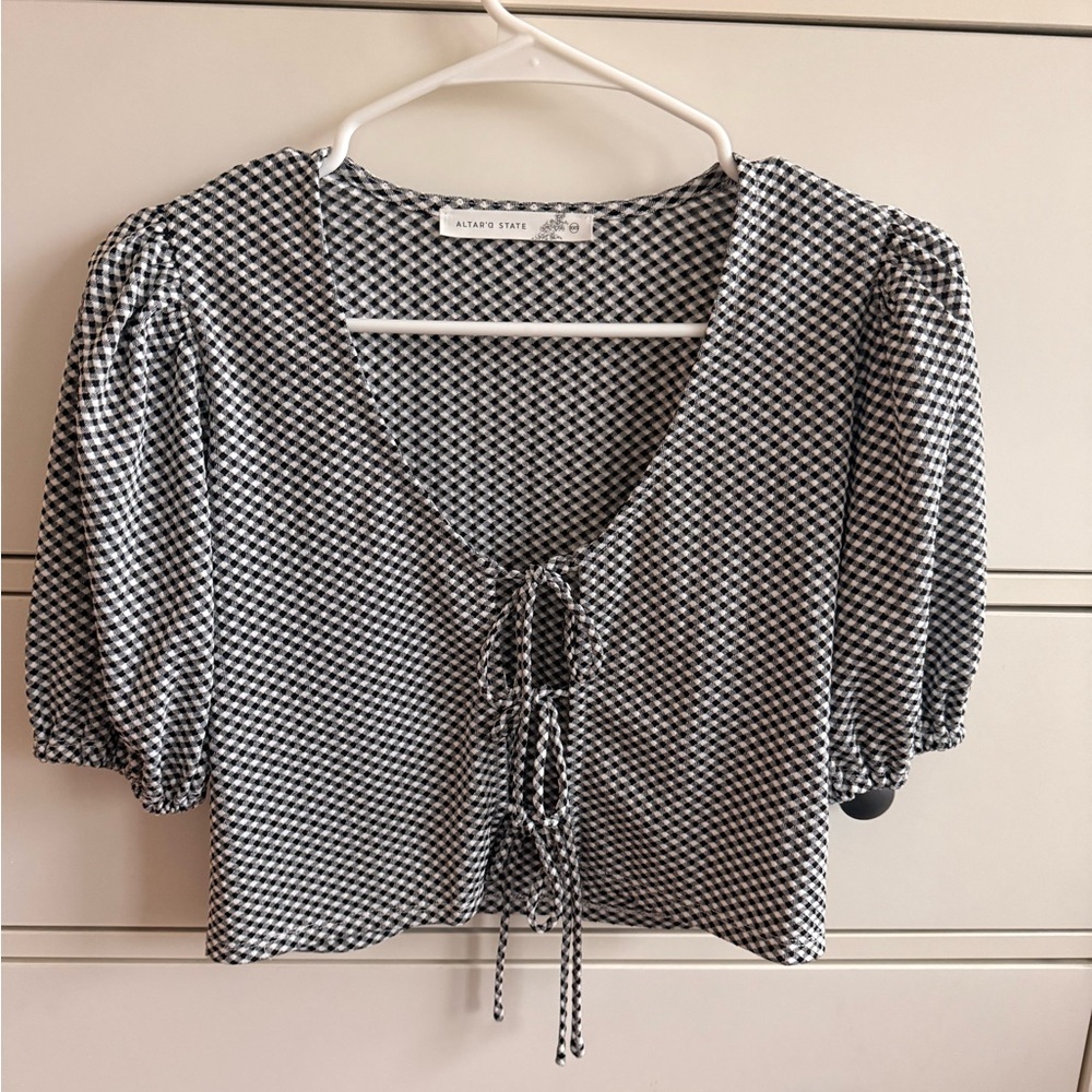 Altar'd State Black and White Checkered Blouse